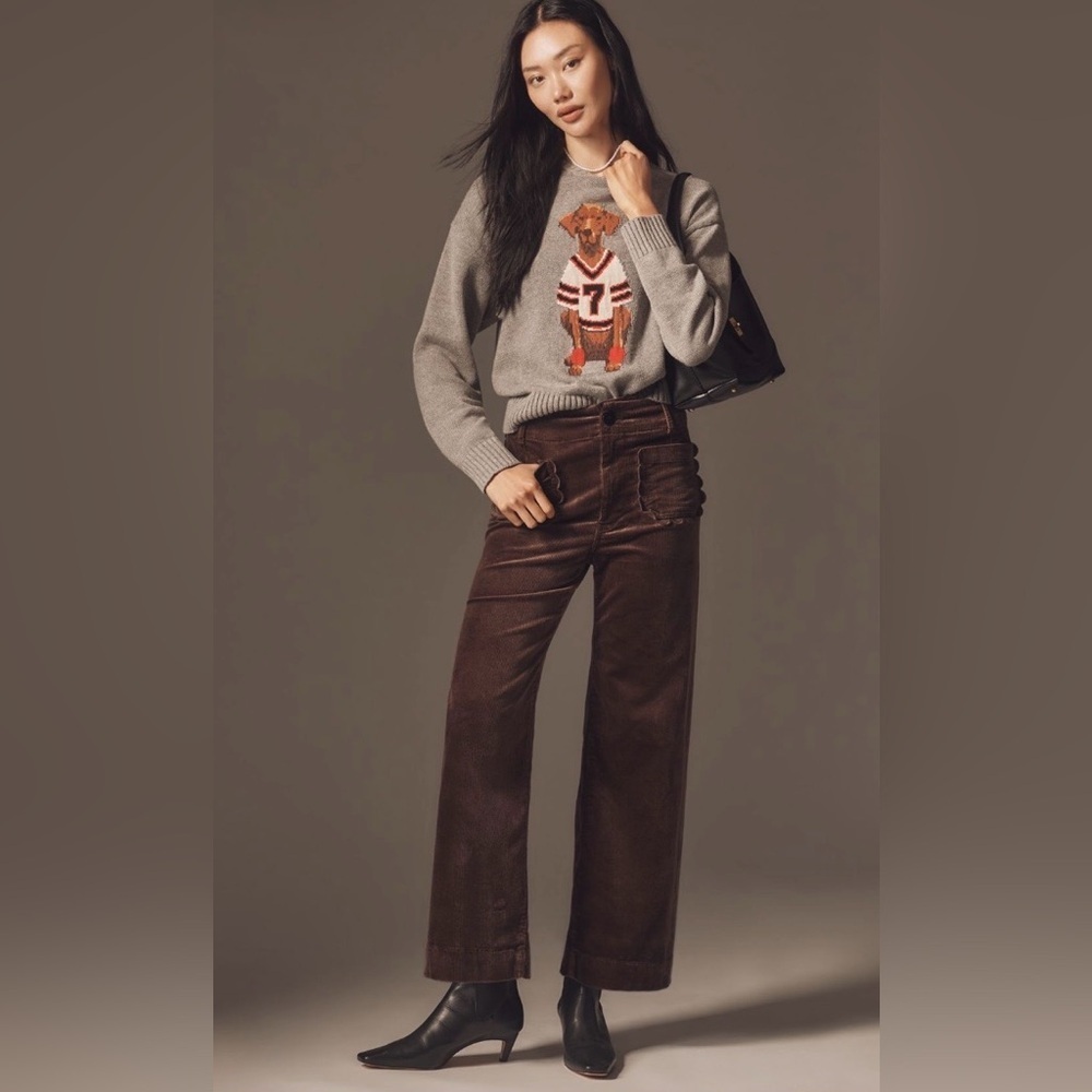 Anthropologie Colette Scalloped Pocket Corduroy Crop Wide-Leg Pants Size 25 NWT